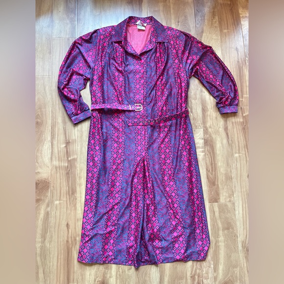 Vintage Bright Purple & Pink All Over Print 'Nat Gordon' Midi Day Dress - Picture 9 of 13